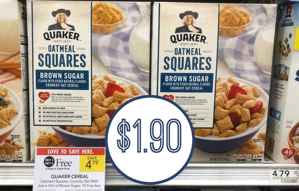 Quaker Oatmeal Squares Cereal – Just $1.90 Per Box At Publix